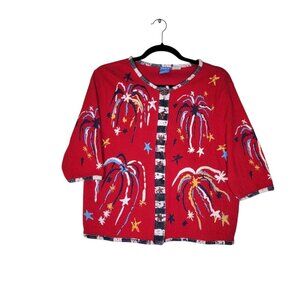 Onque Patriotic Cardigan Women PM Painted 4th of July Firework Summer Colorful